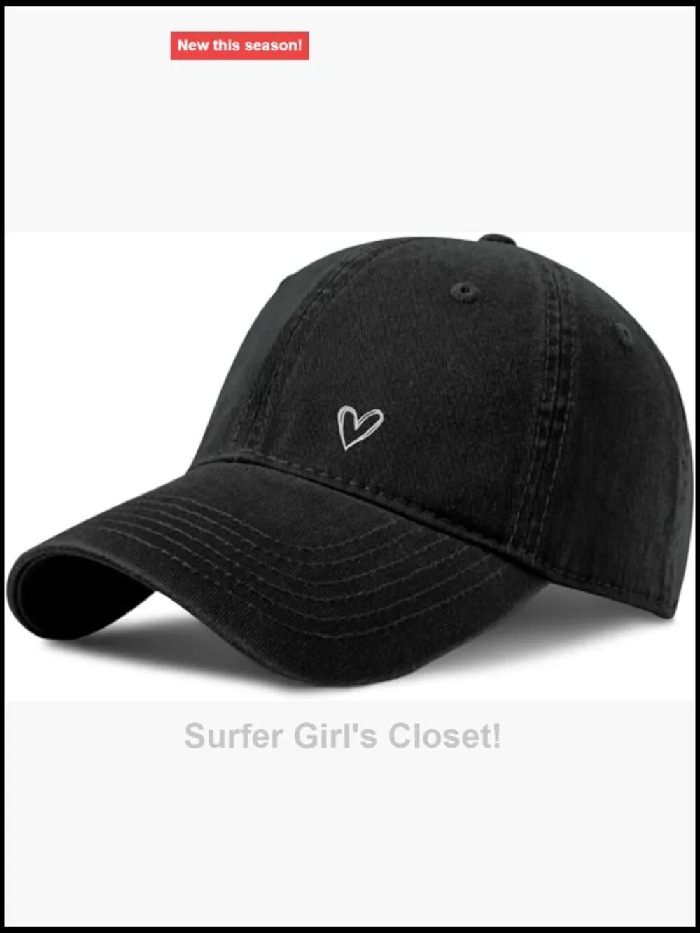 Vintage Distressed Adjustable Baseball Cap - Embroidered Heart Design Low